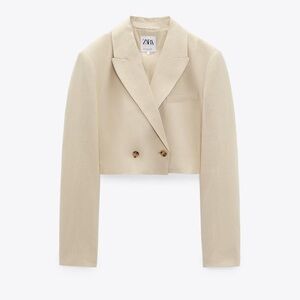 Zara Women's Beige Cropped linen Blazer